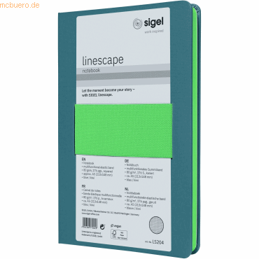 4004360770623 - SIGEL Notizbuch Linescape DIN A5 kariert mittelblau neon-grün Hardcover 176 Seiten