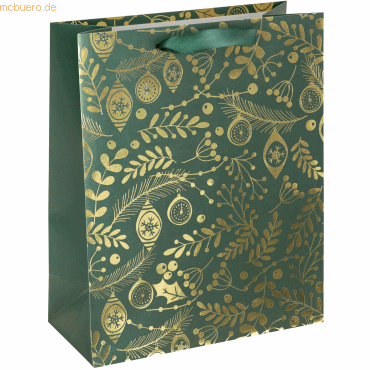 4004360777752 - 5 x Geschenktasche Large 260x330x120mm Golden ornaments on green