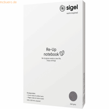 4004360778537 - ReUp Notizbuch DIN A5 Kariert Rückendrahtheftung Seitlich Gebunden Kaffeebohnenschalen Softcover Dunkelgrau Nicht perforiert 100 Seiten