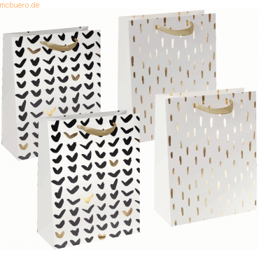 4004360781209 - Geschenktasche GT117 Brush Art Black & Gold LARGE allgemein mit Schleifenband 2 Motive sortiert 26cm x 33cm 4004360781209 Si 4 Stück