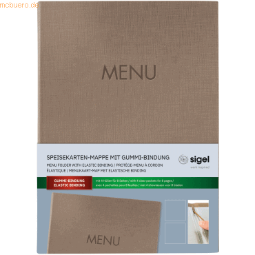 4004360784880 - Speisekarten-Mappe DIN A4 Gummibindung geprägt beige 5 Stück + 2 Doppel-Transparenthüllen