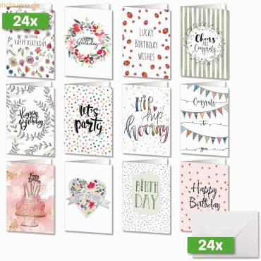 4004360785023 - Geburtstags-Faltkarten-Set A6 (A5) Happy Birthday 250g 24+24 Stü 4004360785023 - Geburtstags-Faltkarten-Set A6 (A5) Happy Birthday 250g 24+24 Stü