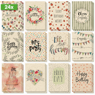 4004360785061 - Geburtstags-Postkarten-Set A6 240g Happy Grassy Birthday 24 Stüc 4004360785061 - Geburtstags-Postkarten-Set A6 240g Happy Grassy Birthday 24 Stüc