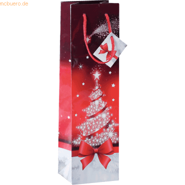 4004360858482 - Flaschenbeutel Weihnachten Glitzernder Baum Rot weiß 8 x 10 x 35 cm