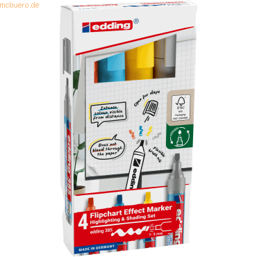 4004764986736 - Flipchartmarker 385 effect 4-385-4 orange gelb hellblau silbergrau 1-5mm Pinselspitze 4004764986736 4 Stück 4004764986736 - Flipchartmarker 385 effect 4-385-4 orange gelb hellblau silbergrau 1-5mm Pinselspitze 4004764986736 4 Stück