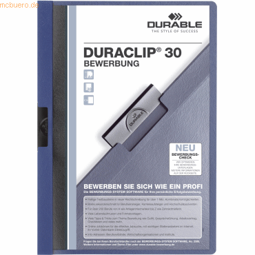 25 x Durable Bewerbungsmappe Duraclip für 30 Blatt A4 dunkelblau