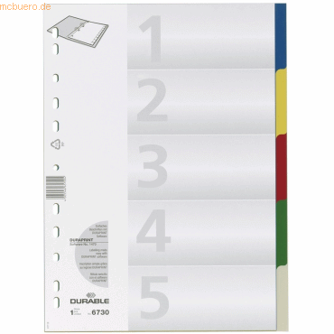 Durable Register A4 blanko PP 5-teilig farbig