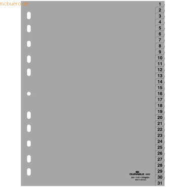 10 x Durable Register A4 1-31 PP grau