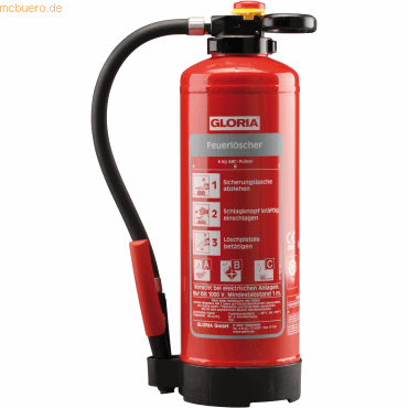 4006325229009 - GLORIA Pulver-Aufladefeuerlöscher Inhalt 6 l Brandklasse A+B+C 4006325229009 - GLORIA Pulver-Aufladefeuerlöscher Inhalt 6 l Brandklasse A+B+C