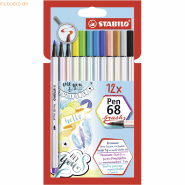 6 x Stabilo Premium-Filzstift mit Pinselspitze Pen 68 brush Etui VE=12