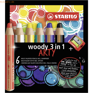 5 x Stabilo Multitalent-Stift woody 3 in 1 Arty Etui VE=6 Farben