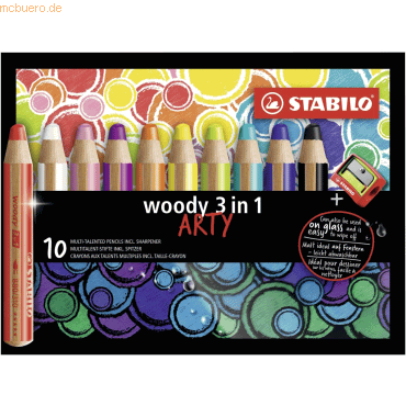 5 x Stabilo Multitalent-Stift woody 3 in 1 Arty Etui VE=10 Farben