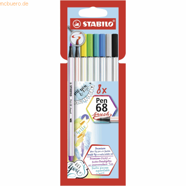 6 x Stabilo Premium-Filzstift mit Pinselspitze Pen 68 brush Etui VE=8