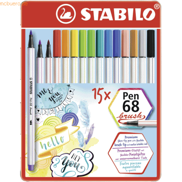 5 x Stabilo Premium-Filzstift mit Pinselspitze Pen 68 brush Etui VE=15