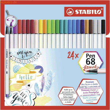 6 x Stabilo Premium-Filzstift mit Pinselspitze Pen 68 brush Etui VE=24