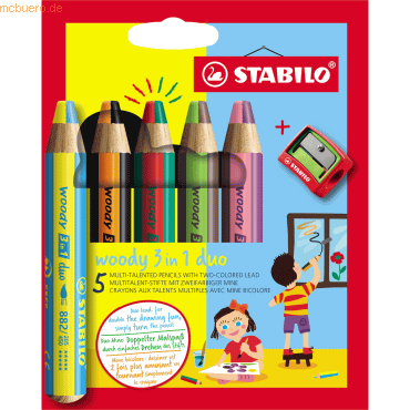 4006381573443 - STABILO Duo Buntstift woody 3 in 1 duo zweifarbige Mine 5er Pack inkl Spitzer 4006381573443 - STABILO Duo Buntstift woody 3 in 1 duo zweifarbige Mine 5er Pack inkl Spitzer