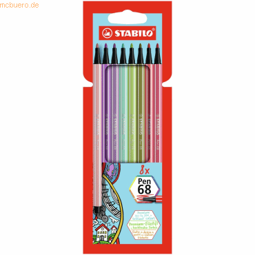 6 x Stabilo Premium-Filzstift Pen 68 Etui VE= 8 Stifte