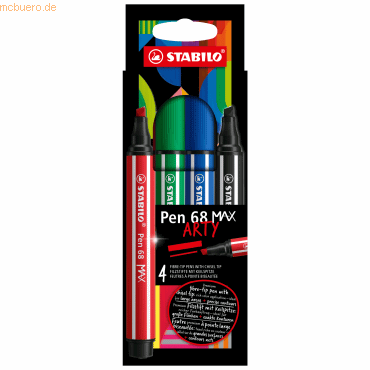 4006381589994 - Pen 68 MAX 4er Etui ARTY Filzstift Pen 68 MAX mit Keilspitze 4006381589994 STABILO 4 Stück 4006381589994 - Pen 68 MAX 4er Etui ARTY Filzstift Pen 68 MAX mit Keilspitze 4006381589994 STABILO 4 Stück