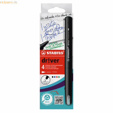 4006381614986 - STABILO dr!ver Fineliner 04 mm Nadelspitze Farbig sortiert EO1088 4-01 4 Stück