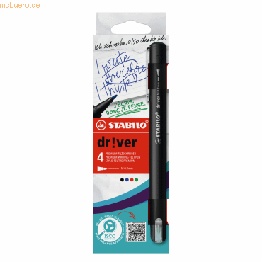 4006381615006 - STABILO dr!ver Faserschreiber 08 mm Filzspitze Mehrfarbig EO1089 4-01 4 Stück 4006381615006 - STABILO dr!ver Faserschreiber 08 mm Filzspitze Mehrfarbig EO1089 4-01 4 Stück