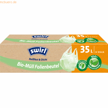 4006508206940 - Swirl® Bio-Müll Folienbeutel DIN CERTCO zertifiziert garantiert kompostierbar 1 Packung = 6 Beutel mit Tragegriff 35 l 4006508206940 - Swirl® Bio-Müll Folienbeutel DIN CERTCO zertifiziert garantiert kompostierbar 1 Packung = 6 Beutel mit Tragegriff 35 l