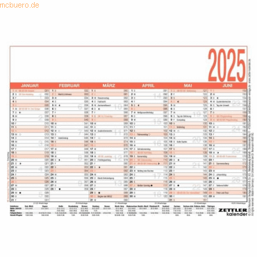 25 x Zettler Arbeitstagekalender 900 A6 14,8x10,5cm 2025