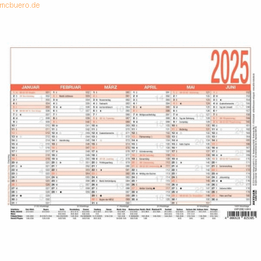 4006928025305 - Plakatkalender 904-0000 6 Monate   1 Seite 21x148cm (A5 quer) 2025 4006928025305 Zettler