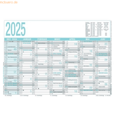 4006928025367 - Arbeitstagekalender 909 A4 297x21cm grau türkis 2025