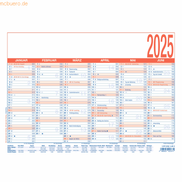 25 x Zettler Arbeitstagekalender 910 A4 29,7x21cm blau/rot 2025