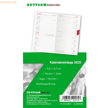 4006928025718 - Ersatzeinlage 540 für Taschenkalender 88x152cm 1 Woche 1 Sei