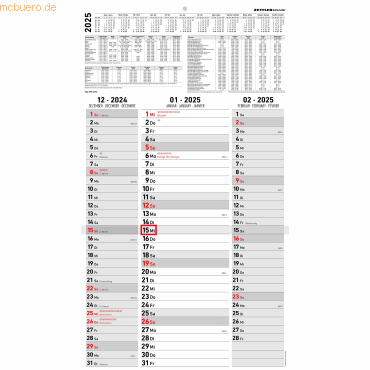 4006928026098 - 3-Monats-Wandkalender 955-0011 (602609) Streifenplaner 33x588cm 2025 4006928026098 Zettler