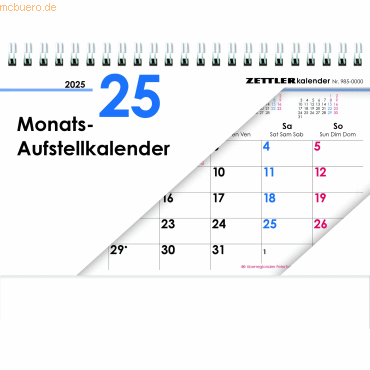 Zettler Monats-Aufstellkalender 985 20x15cm 1 Monat/1 Seite 2025