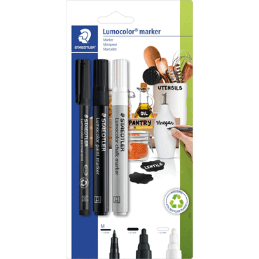 4007817087855 - STAEDTLER Lumocolor Marker-Set 3er Blisterkarte Inhalt Lumocolor Permanent-Marker schwarz (317-9)  - 1 Stück (60 BK-7)