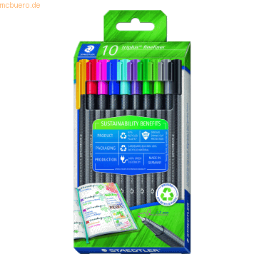 4007817099957 - STAEDTLER triplus Fineliner 334 DRY SAFE 03 mm ergonomisch auswaschbar farbsortiert 10-er Set