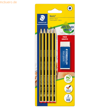 10 x Staedtler Bleistift Noris HB 5 Stück + Radierer auf Blisterkarte