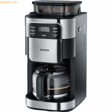 4008146022098 - SEVERIN Kaffeeautomat KA 4810 integriertes Mahlwerk 13 l Wassertank Bohnenbehälter 200 g Schwenkfilter 1×4 mit Tropfverschluss Warmhalteplatte B 225 x H 435 x T 260 mm Schwarz Edelstahl gebürstet
