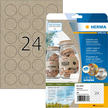 4008705107617 - HERMA Etikett 40mm rund Silphie-Papier A4 20 Blatt LaserInkCopy braun