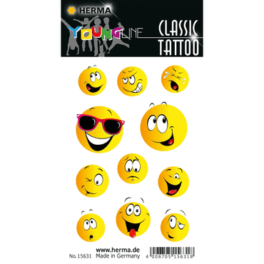 4008705156318 - 10 x HERMA Schmucketikett CLASSIC Tattoo Colour Happy face 1Bl