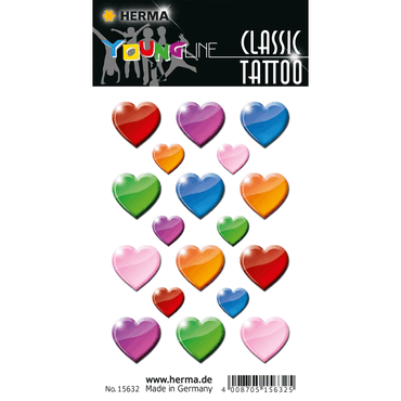 4008705156325 - 10 x HERMA Schmucketikett CLASSIC Tattoo Colour Herzen bunt 1Bl