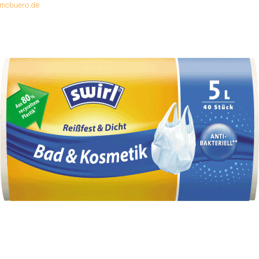 4008871215642 - Swirl® Müllbeutel mit Tragegriff Bad & Kosmetik Besonders reißfeste und antibakterielle Müllsäcke 1 Rolle = 40 Stück Volumen 5 Liter