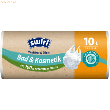 4008871215680 - Swirl® Müllbeutel mit Tragegriff Bad & Kosmetik Besonders reißfeste und antibakterielle Müllsäcke 1 Rolle = 37 Stück Volumen 10 Liter 4008871215680 - Swirl® Müllbeutel mit Tragegriff Bad & Kosmetik Besonders reißfeste und antibakterielle Müllsäcke 1 Rolle = 37 Stück Volumen 10 Liter