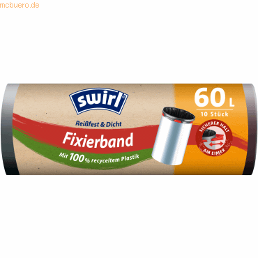 4008871215963 - Swirl® Müllbeutel Reißfest mit Fixierband 60 Liter Besonders reißfeste dichte und tropfsichere Mülltüten 1 Rolle = 10 Beutel 4008871215963 - Swirl® Müllbeutel Reißfest mit Fixierband 60 Liter Besonders reißfeste dichte und tropfsichere Mülltüten 1 Rolle = 10 Beutel