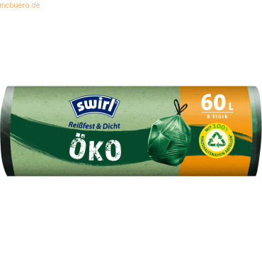 4008871217394 - Swirl® Öko Müllbeutel Reißfest 60 Liter Reißfeste Abfallbeutel aus 95% Recyclingmaterial 1 Rolle = 8 Beutel 4008871217394 - Swirl® Öko Müllbeutel Reißfest 60 Liter Reißfeste Abfallbeutel aus 95% Recyclingmaterial 1 Rolle = 8 Beutel