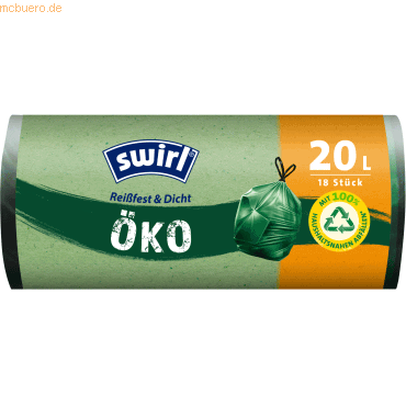4008871217400 - Swirl® Öko Müllbeutel Reißfest 20 Liter Reißfeste und dichte Abfallbeutel aus 95% Recyclingmaterial 1 Rolle = 18 Beutel 4008871217400 - Swirl® Öko Müllbeutel Reißfest 20 Liter Reißfeste und dichte Abfallbeutel aus 95% Recyclingmaterial 1 Rolle = 18 Beutel