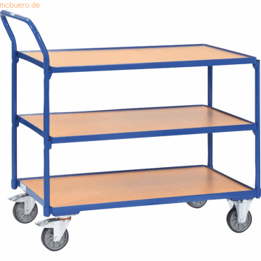 4017976027500 - Tischwagen mit Holzwerkstoffplatten 3 Etagen mit hochstehendem Schiebegriff 850x500mm Ladefläche - Fetra 4017976027500 - Tischwagen mit Holzwerkstoffplatten 3 Etagen mit hochstehendem Schiebegriff 850x500mm Ladefläche - Fetra