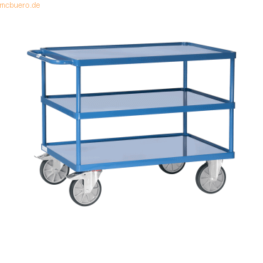 4017976424217 - Tischwagen Fetra 2421W bis 600 kg 3 Etagen mit Wannen Ladefläche L 1000 x B 600 mm TPE-Bereifung Schiebegriff Stahl brillantblau 4017976424217 - Tischwagen Fetra 2421W bis 600 kg 3 Etagen mit Wannen Ladefläche L 1000 x B 600 mm TPE-Bereifung Schiebegriff Stahl brillantblau