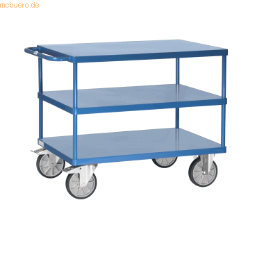 4017976724201 - Tischwagen Fetra 2420B bis 500 kg 3 Etagen mit Plattformen Ladefläche L 850 x B 500 mm TPE-Bereifung Schiebegriff Stahl brillantblau 4017976724201 - Tischwagen Fetra 2420B bis 500 kg 3 Etagen mit Plattformen Ladefläche L 850 x B 500 mm TPE-Bereifung Schiebegriff Stahl brillantblau