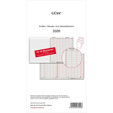 4021819270008 - Endlos-Monats- und Jahresübersicht für 35 Mitarbeiter Projekte Ka