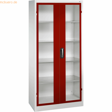 4025314107807 - CP Stahlschrank 8920-055 1040-80 lichtgrau rubinrot Acrylglas 930 x 400 x 1950 cm aufgebaut
