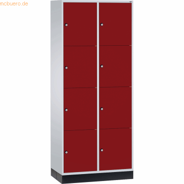 4025314135299 - INTRO Stahl-Schließfachschrank Fachhöhe 435 mm BxT 820 x 500 mm 8 Fächer Korpus lichtgrau Türen rubinrot